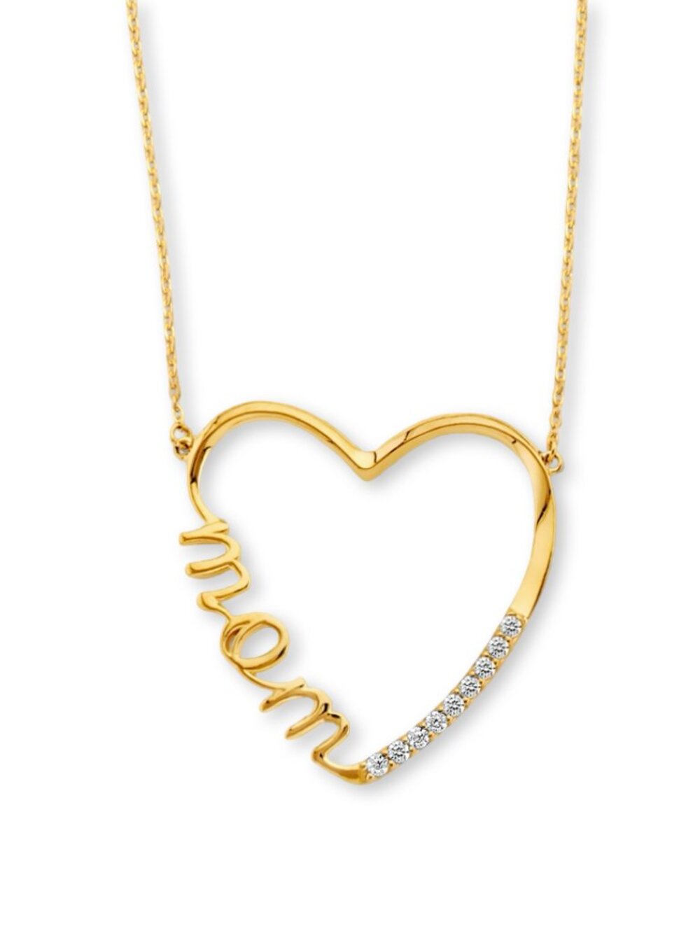14K Two-Tone Mom Heart Necklace | CZ Open Heart Pendant By Tehrani Jewelry